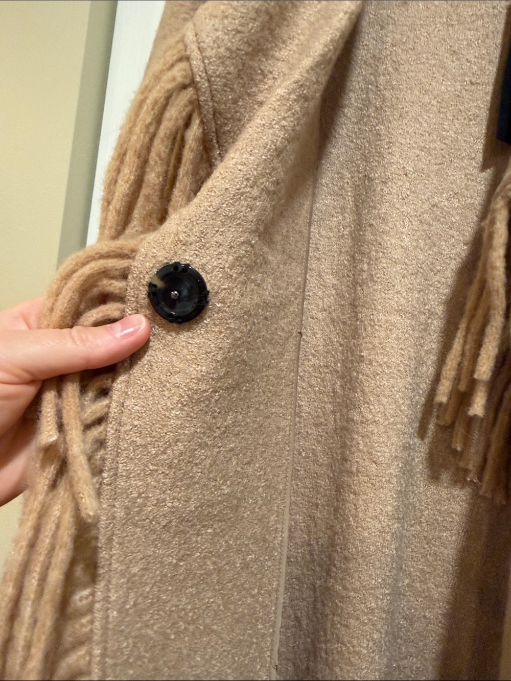 Tahari Camel Fringe Open-Front Cardigan Sweater - Picture 8 of 12